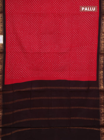Sungudi cotton saree red and coffee brown with allover batik butta prints and zari woven border