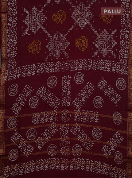 Sungudi cotton saree maroon with allover batik prints and zari woven printed border