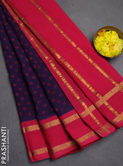 Sungudi cotton saree violet and pink with allover batik butta prints and rettapet zari woven border