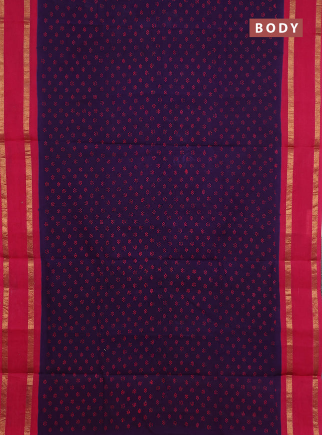 Sungudi cotton saree violet and pink with allover batik butta prints and rettapet zari woven border