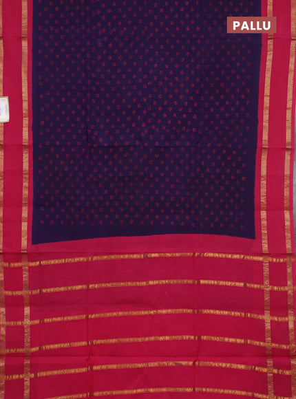 Sungudi cotton saree violet and pink with allover batik butta prints and rettapet zari woven border