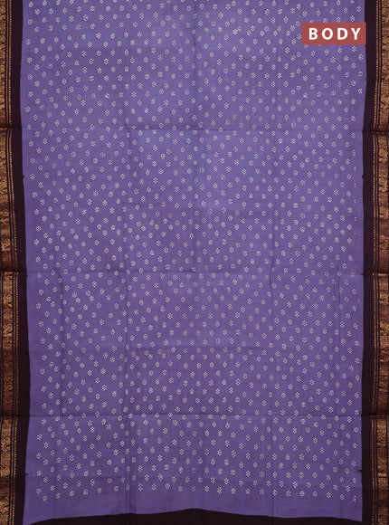 Sungudi cotton saree bluish grey and deep wine with allover batik butta prints and zari woven border