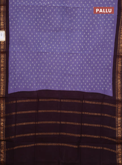 Sungudi cotton saree bluish grey and deep wine with allover batik butta prints and zari woven border