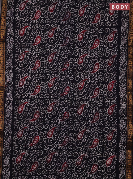 Sungudi cotton saree navy blue with allover batik prints and zari woven printed border