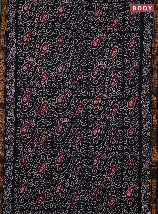 Sungudi cotton saree navy blue with allover batik prints and zari woven printed border