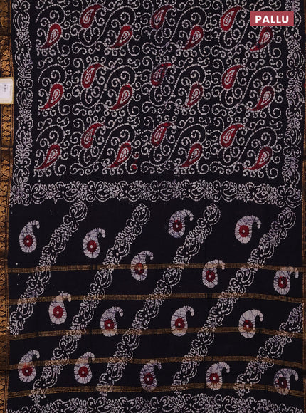 Sungudi cotton saree navy blue with allover batik prints and zari woven printed border