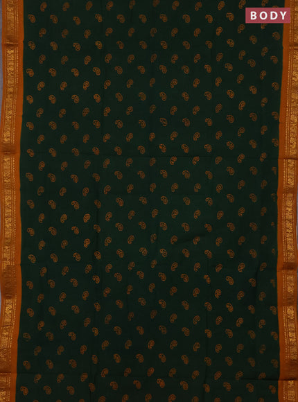 Sungudi cotton saree green  and mustard yellow with allover paisley batik butta prints and zari woven border