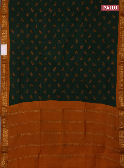Sungudi cotton saree green  and mustard yellow with allover paisley batik butta prints and zari woven border