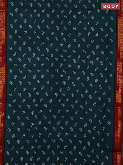 Sungudi cotton saree peacock green and maroon with allover paisley batik butta prints and zari woven border