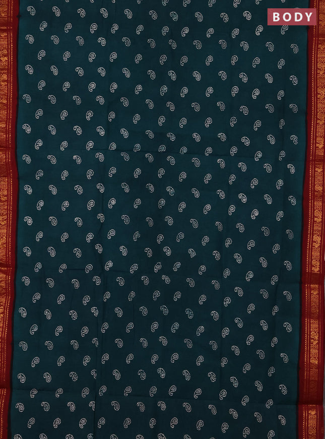 Sungudi cotton saree peacock green and maroon with allover paisley batik butta prints and zari woven border