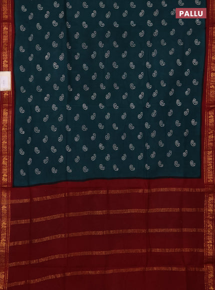 Sungudi cotton saree peacock green and maroon with allover paisley batik butta prints and zari woven border