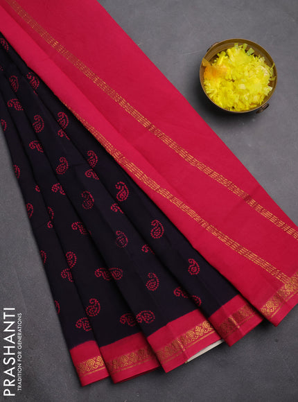 Sungudi cotton saree jamun and pink with allover paisley batik butta prints and zari woven border