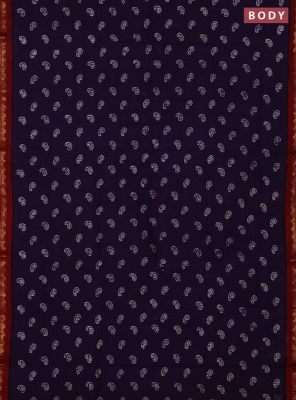 Sungudi cotton saree deep violet and maroon with allover paisley batik butta prints and zari woven border