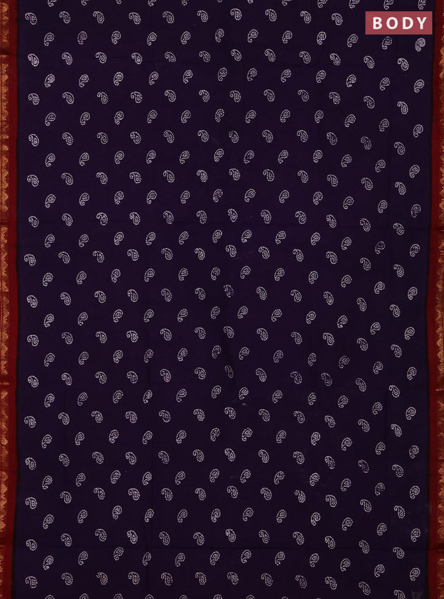 Sungudi cotton saree deep violet and maroon with allover paisley batik butta prints and zari woven border