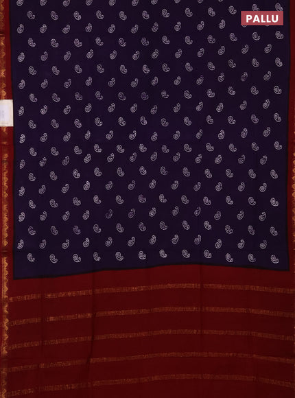 Sungudi cotton saree deep violet and maroon with allover paisley batik butta prints and zari woven border