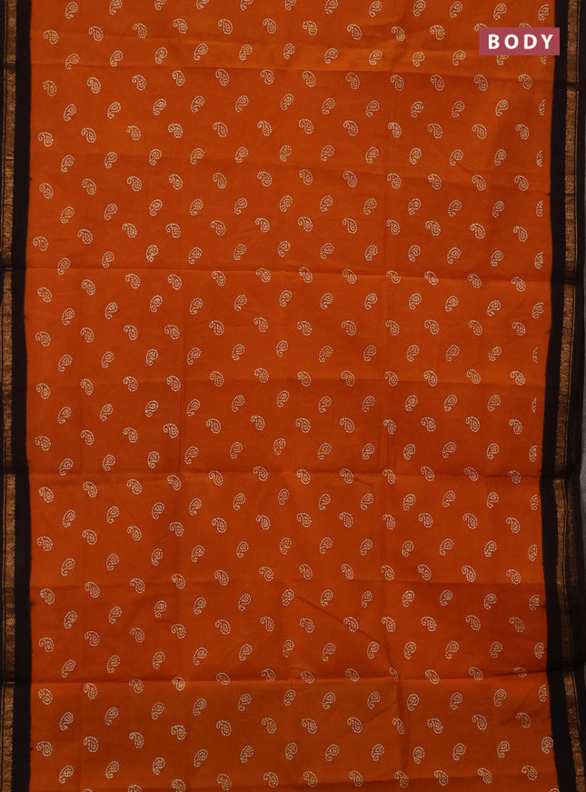 Sungudi cotton saree mustard yellow and coffee brown with allover paisley batik butta prints and zari woven border