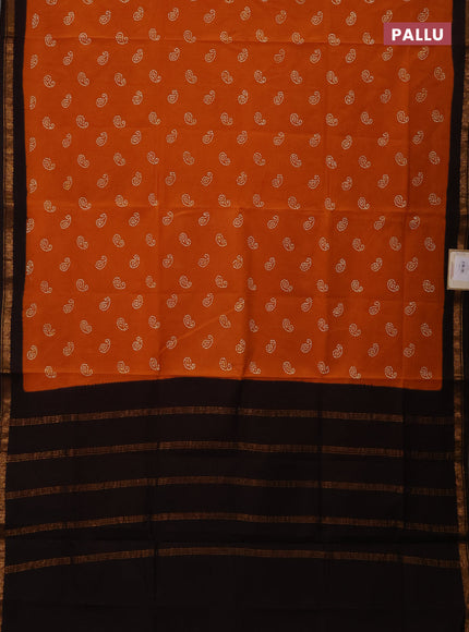 Sungudi cotton saree mustard yellow and coffee brown with allover paisley batik butta prints and zari woven border