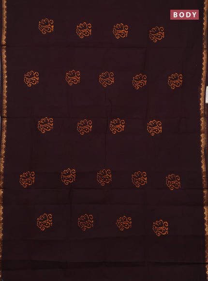 Sungudi cotton saree coffee brown with allover batik butta prints and zari woven border