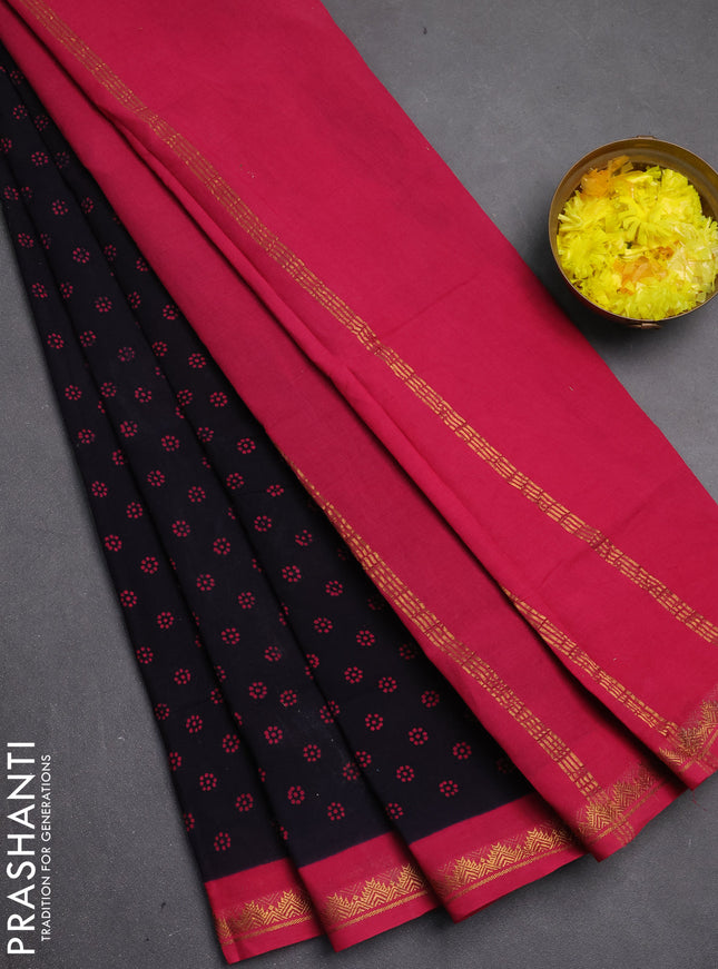 Sungudi cotton saree deep jamun and pink with allover batik butta prints and zari woven border