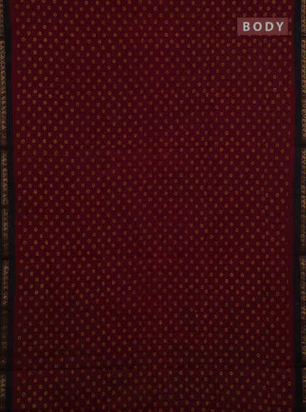 Sungudi cotton saree maroon and coffee brown with allover batik butta prints and zari woven border