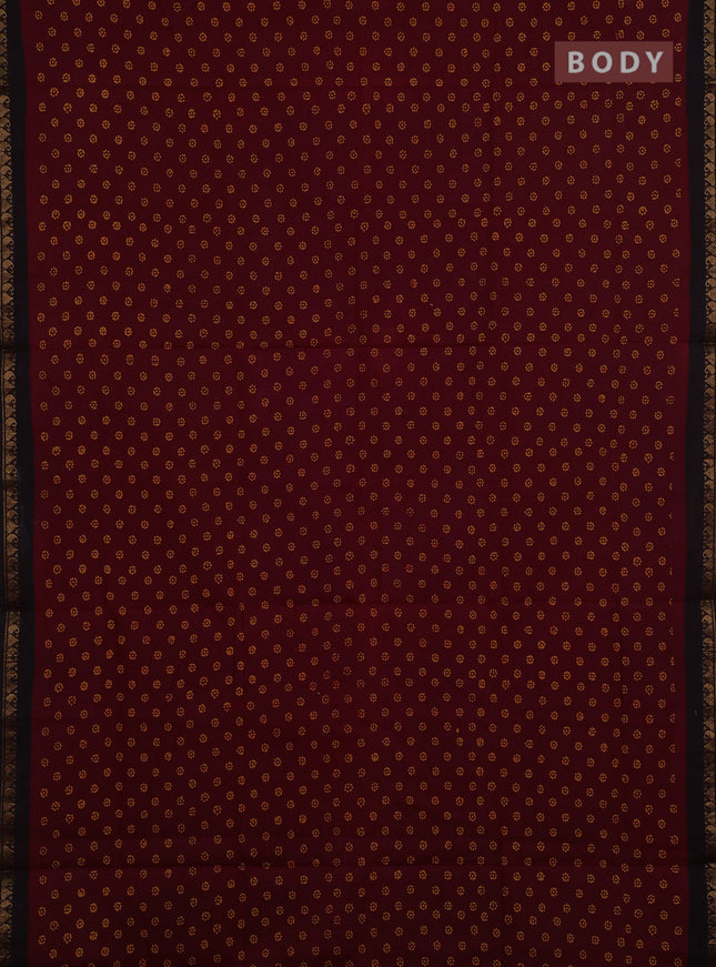 Sungudi cotton saree maroon and coffee brown with allover batik butta prints and zari woven border