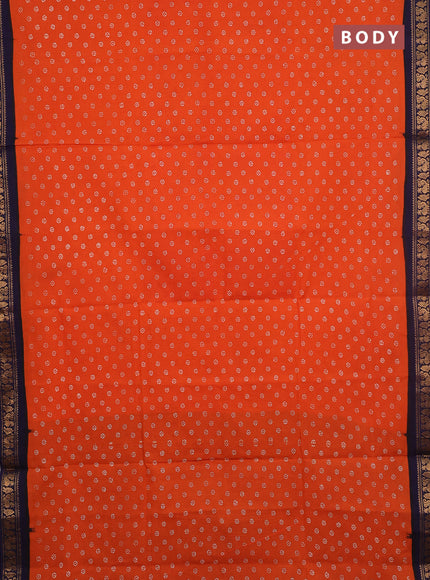 Sungudi cotton saree orange and navy blue with allover batik butta prints and zari woven border