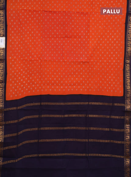Sungudi cotton saree orange and navy blue with allover batik butta prints and zari woven border