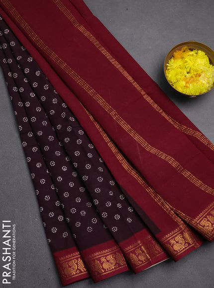 Sungudi cotton saree deep wine and maroon with allover batik butta prints and zari woven border