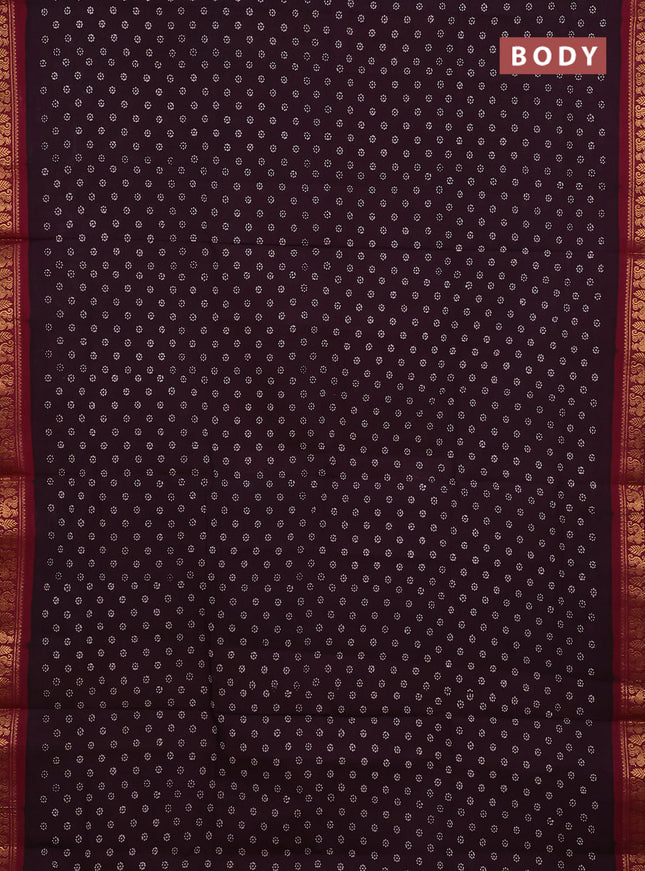 Sungudi cotton saree deep wine and maroon with allover batik butta prints and zari woven border