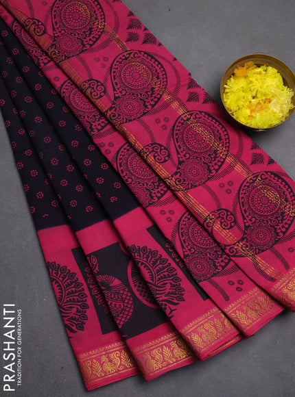 Sungudi cotton saree deep jamun and pink with allover batik butta prints and zari woven printed border