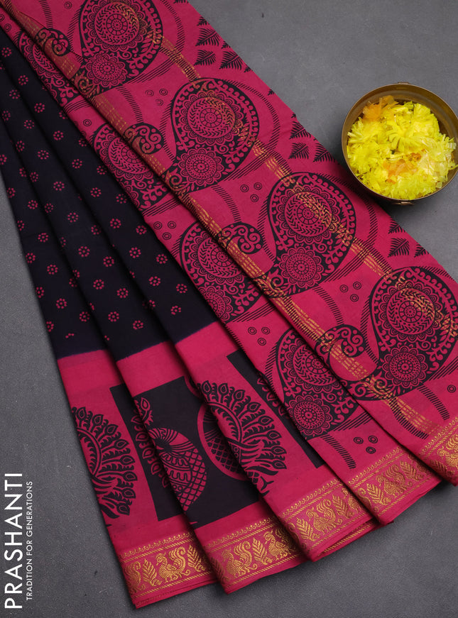 Sungudi cotton saree deep jamun and pink with allover batik butta prints and zari woven printed border