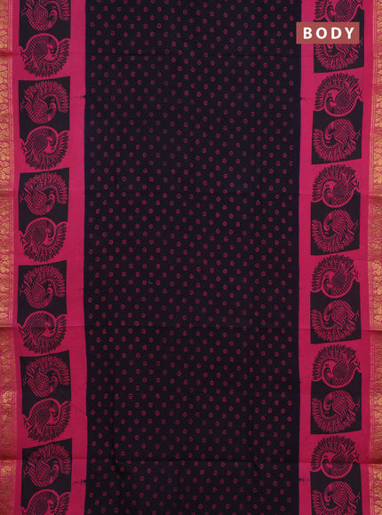 Sungudi cotton saree deep jamun and pink with allover batik butta prints and zari woven printed border