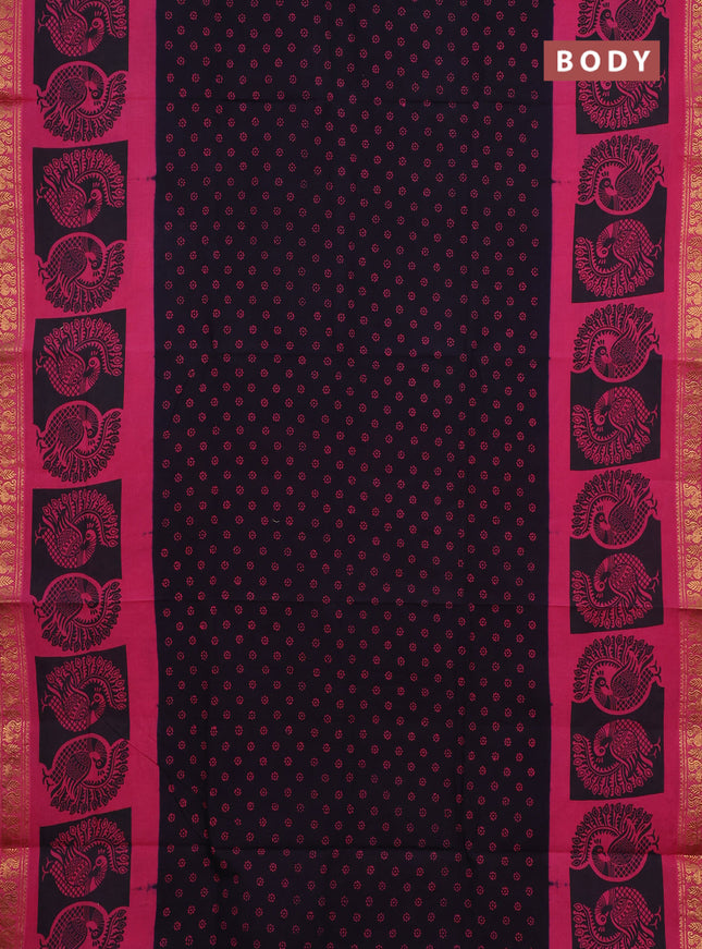 Sungudi cotton saree deep jamun and pink with allover batik butta prints and zari woven printed border