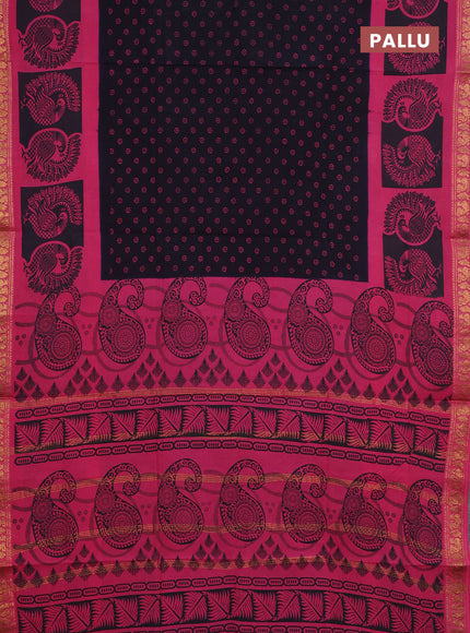 Sungudi cotton saree deep jamun and pink with allover batik butta prints and zari woven printed border