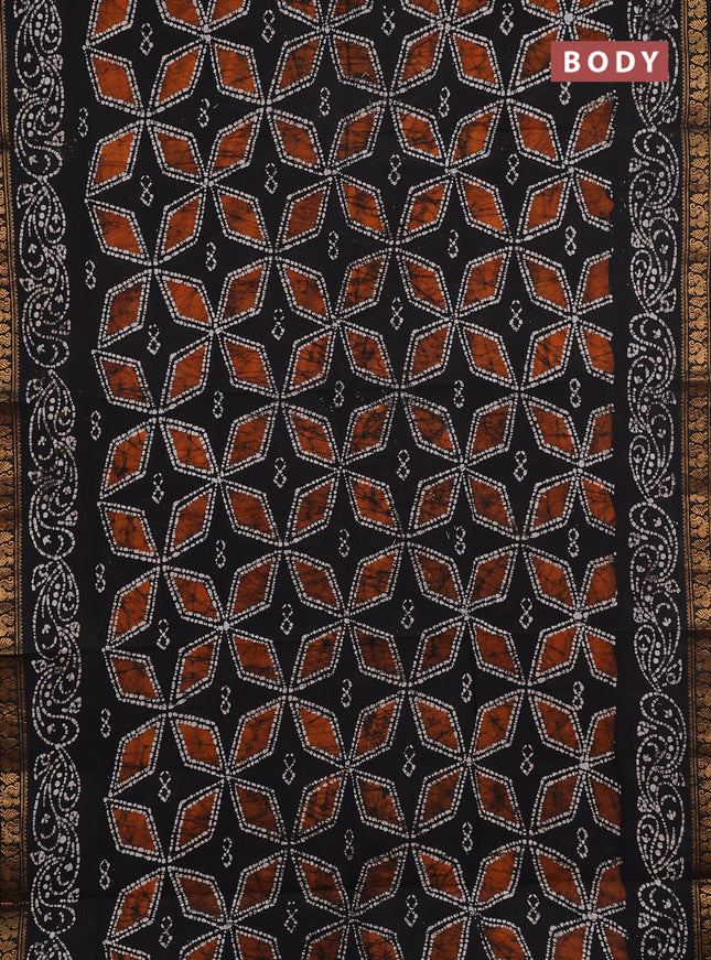 Sungudi cotton saree black with allover batik geometric prints and zari woven printed border