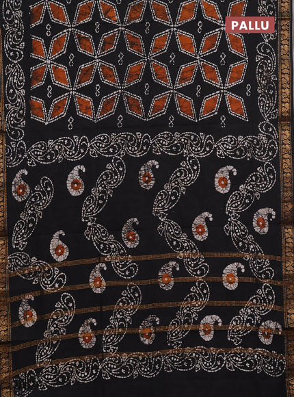Sungudi cotton saree black with allover batik geometric prints and zari woven printed border