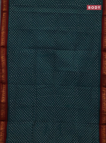 Sungudi cotton saree teal green and maroon with allover batik butta prints and zari woven border