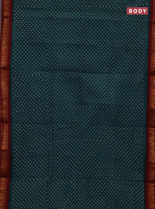 Sungudi cotton saree teal green and maroon with allover batik butta prints and zari woven border