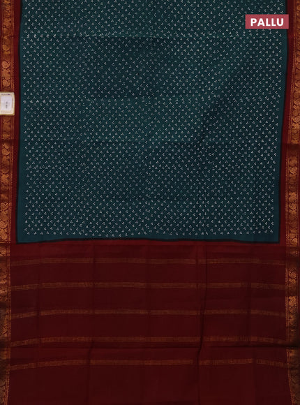 Sungudi cotton saree teal green and maroon with allover batik butta prints and zari woven border