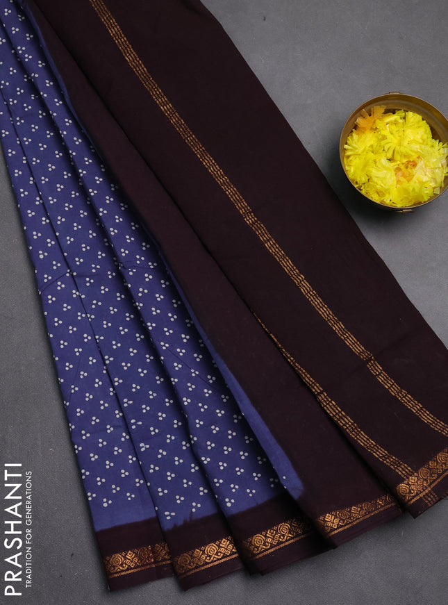 Sungudi cotton saree bluish grey and deep wine with allover batik butta prints and zari woven border