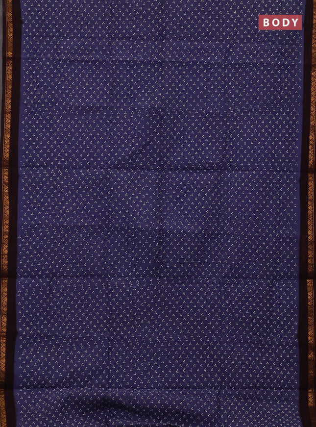 Sungudi cotton saree bluish grey and deep wine with allover batik butta prints and zari woven border