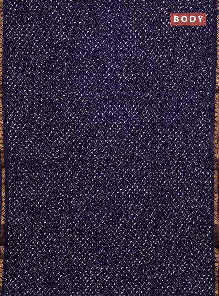 Sungudi cotton saree navy blue with allover batik butta prints and zari woven border