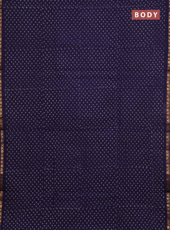 Sungudi cotton saree navy blue with allover batik butta prints and zari woven border