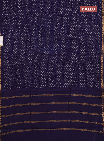 Sungudi cotton saree navy blue with allover batik butta prints and zari woven border