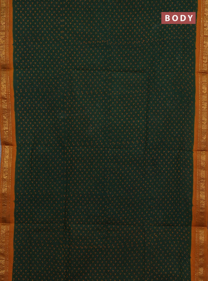 Sungudi cotton saree green and mustard yellow with allover batik butta prints and zari woven border