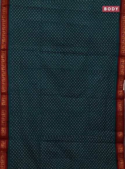 Sungudi cotton saree teal green and maroon with allover batik butta prints and zari woven border