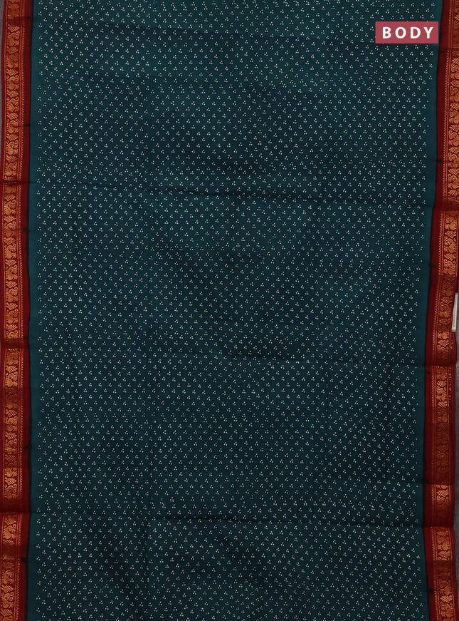 Sungudi cotton saree teal green and maroon with allover batik butta prints and zari woven border