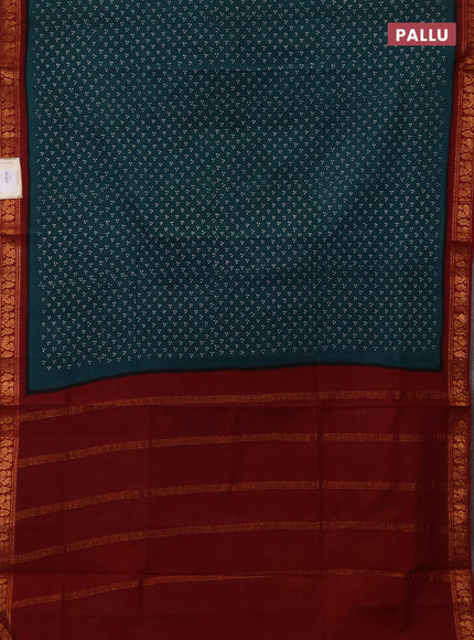 Sungudi cotton saree teal green and maroon with allover batik butta prints and zari woven border