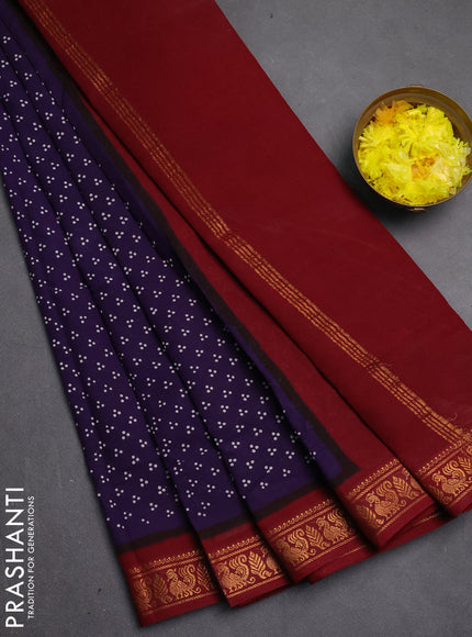 Sungudi cotton saree violet and maroon with allover batik butta prints and zari woven border