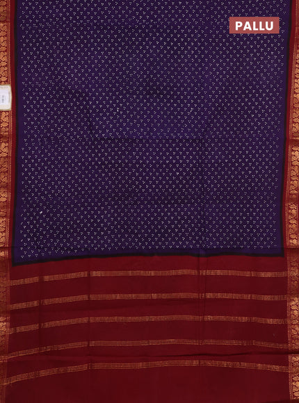 Sungudi cotton saree violet and maroon with allover batik butta prints and zari woven border